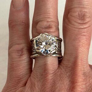 Silpada Sterling Silver 925 Round CZ Queen For A Day Wide Band Ring Sz 6.75 - 7